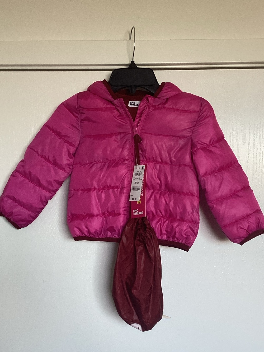 Epic Threads Girls' Bright Fuchsia Hooded Puffer Jacket